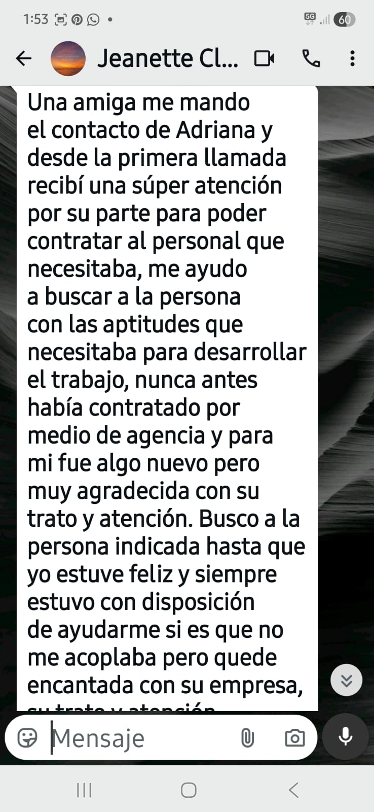 Mensaje de Cliente Nuevo